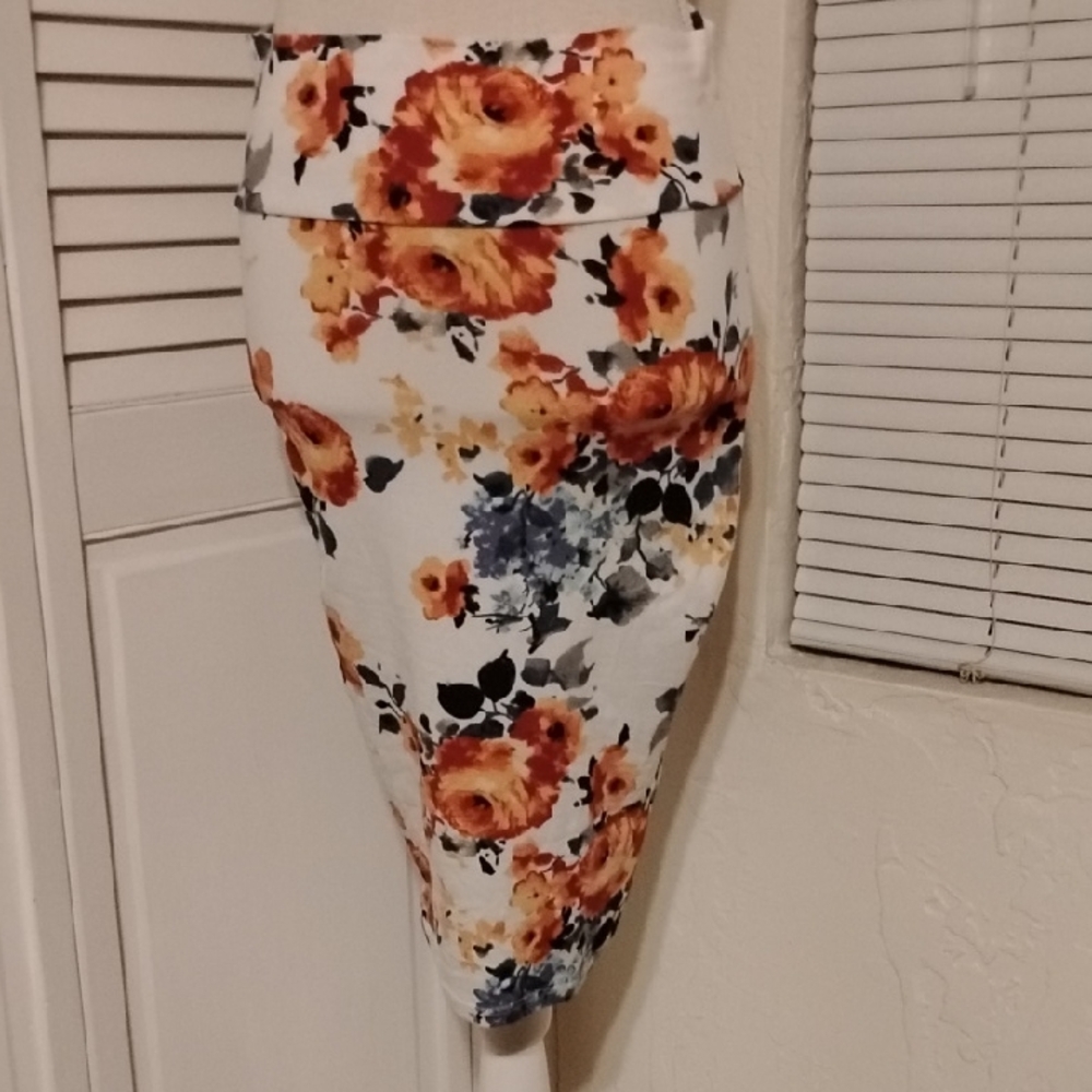 Rainbow Floral Pencil Skirt - Orange and Blue